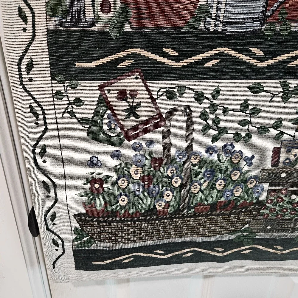 Vtg Faith Make It Grow Gardening Tapestry Wall Hanging Deb Strain 1997 READ